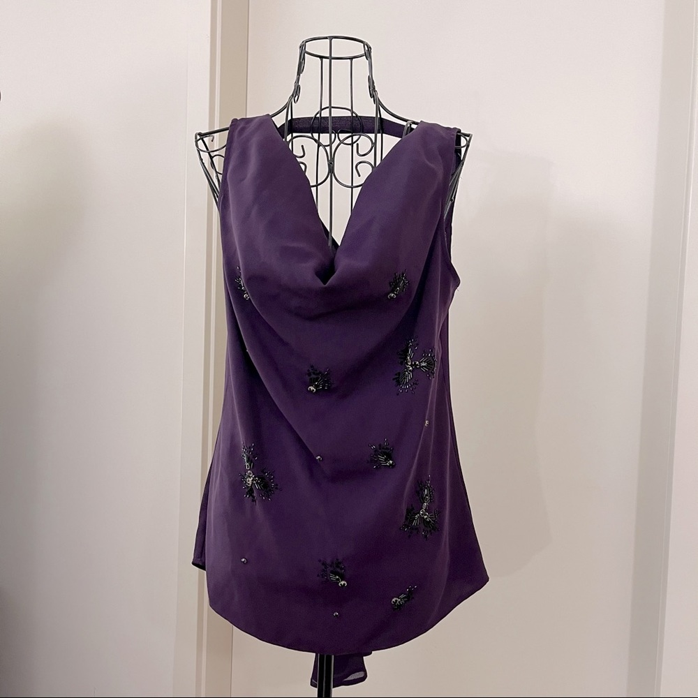OASIS Purple Back Drape Sleeveless Top US10